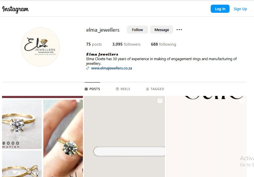 Elma Jewellery Instagram Profile
