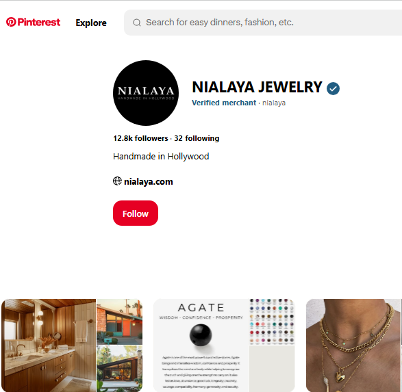 Nialaya Jewelry Pinterest Profile