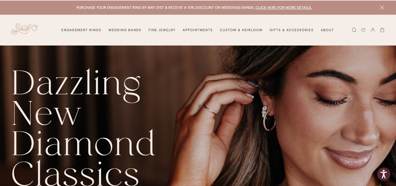 Sarah O Jewelry Website Homepage