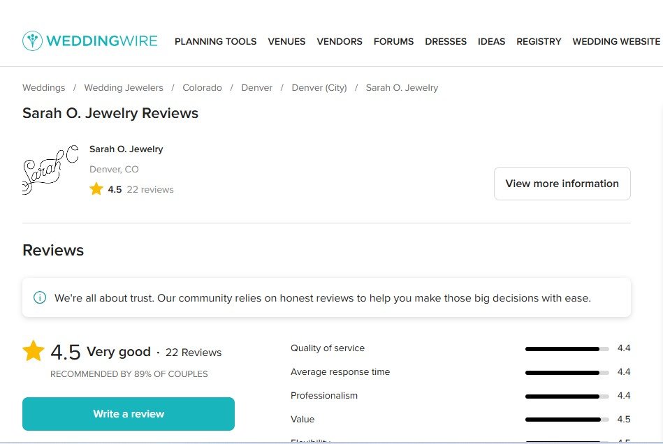 Sarah O. Jewelry Reviews On WeddingWire