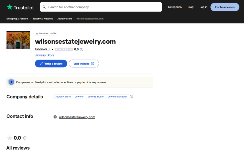 Wilson's Estate Jewelry Review On Trustpilot