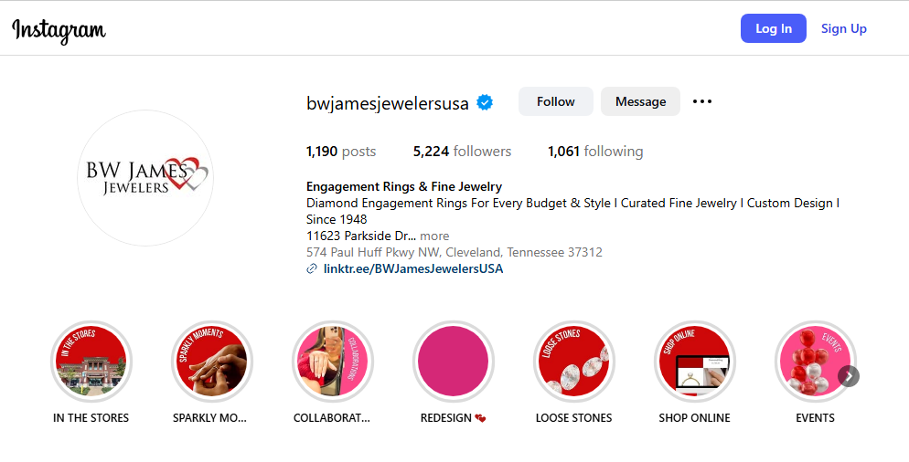 BW James Jewelers Instagram Profile
