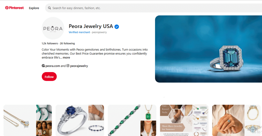 Peora Jewelry Pinterest Profile