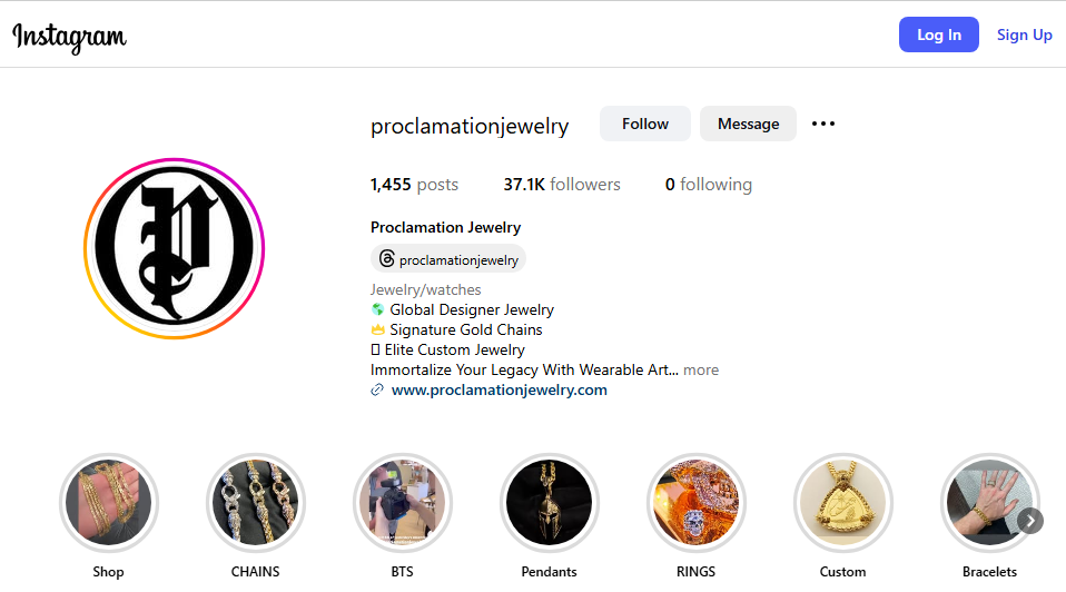 Proclamation Jewelry Instagram Profile