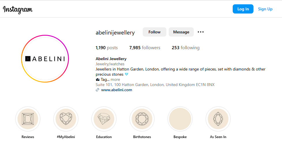 Abelini Jewellery Instagram Profile