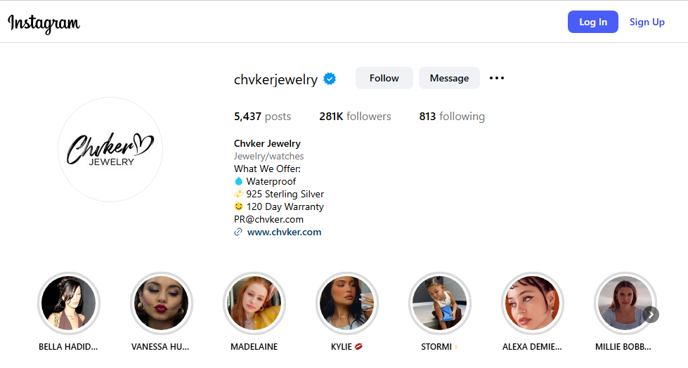 Chvker Jewelry Instagram Profile