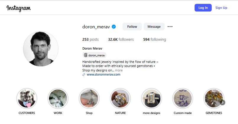 Doron Merav Jewelry Instagram Profile