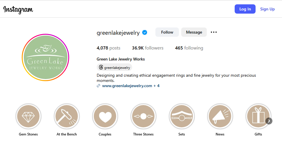 Green Lake Jewelry Instagram Profile