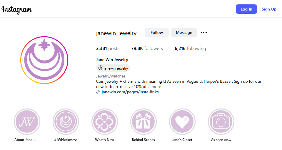 Jane Win Jewelry Instagram Profile