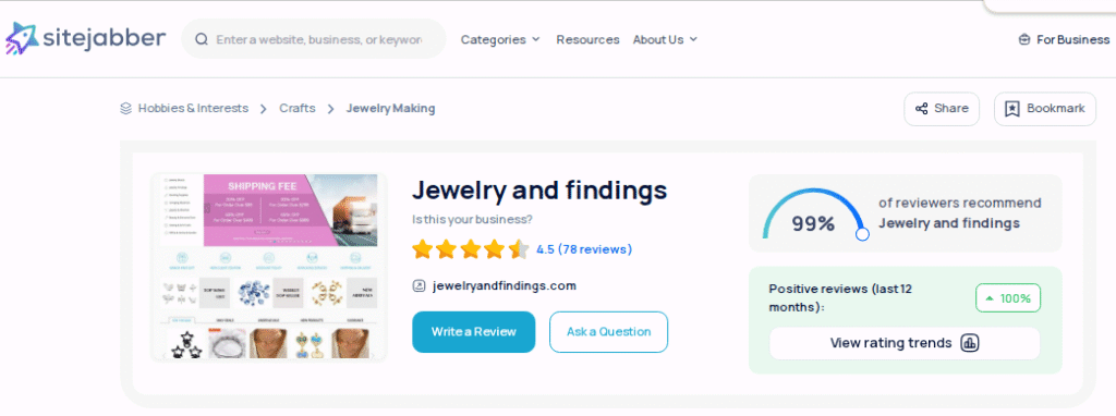 JewelryandFindings Review On Sitejabber