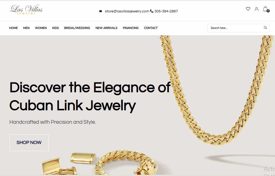 Las Villas Jewelry Website Homepage