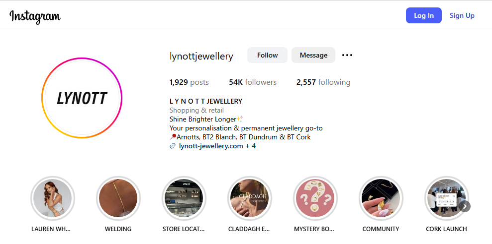 Lynott Jewellery Instagram Profile