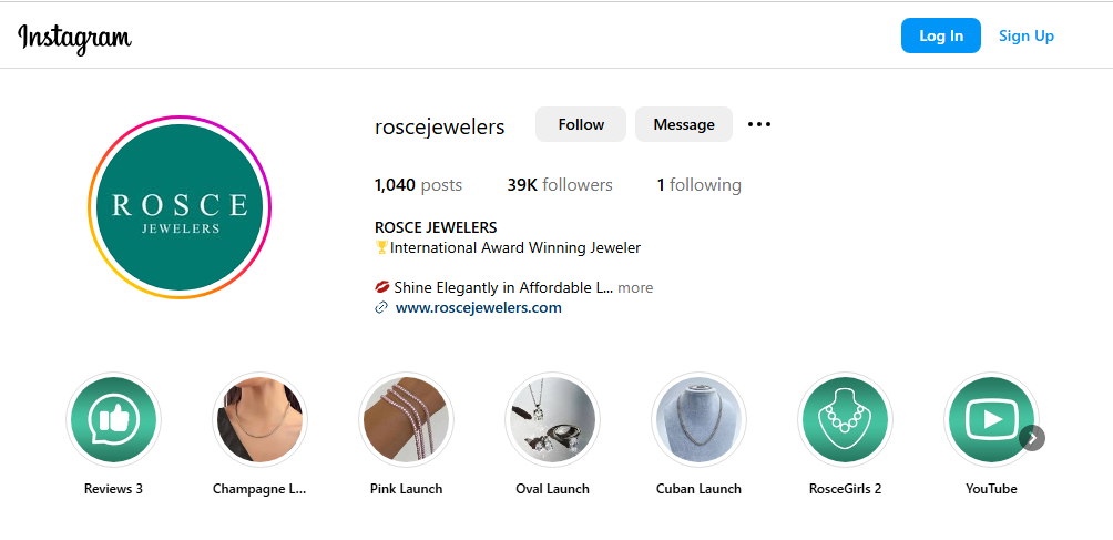Rosce Jewelers Instagram Profile