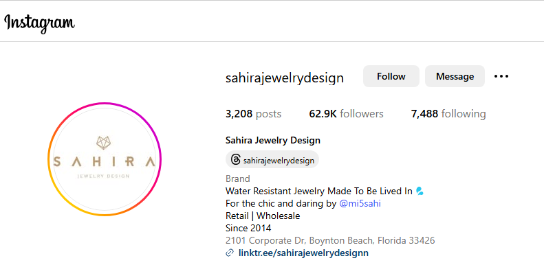 Sahira Jewelry Design Instagram Profile