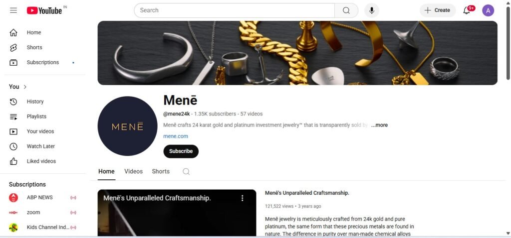 Mene Jewelry YouTube Channel