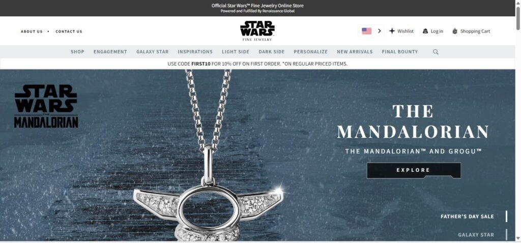 Star Wars Jewelry Website Homepage Image