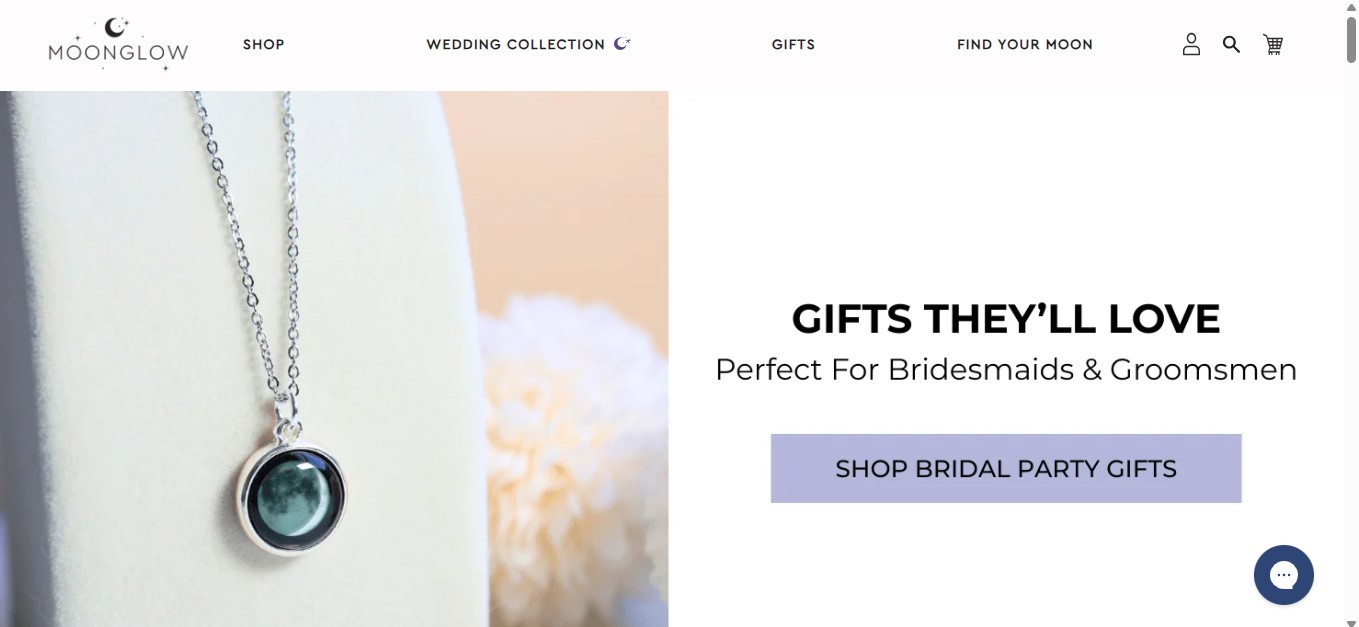 Moonglow Jewelry Website Homepage