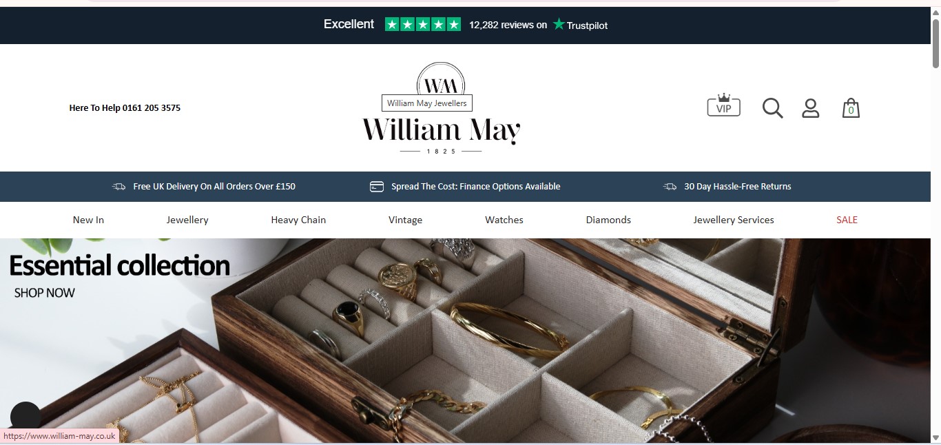 William May Jewellers Website Homepage