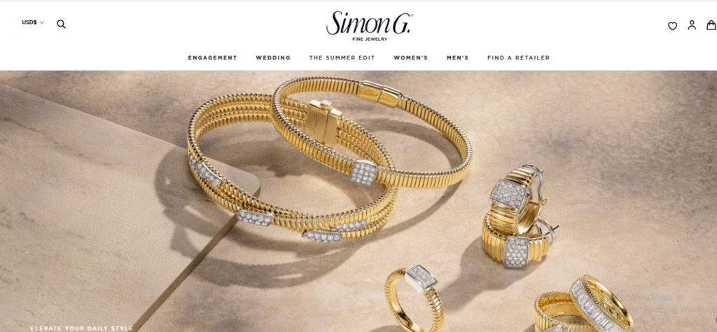 Simon G Jewelry Website Homepage