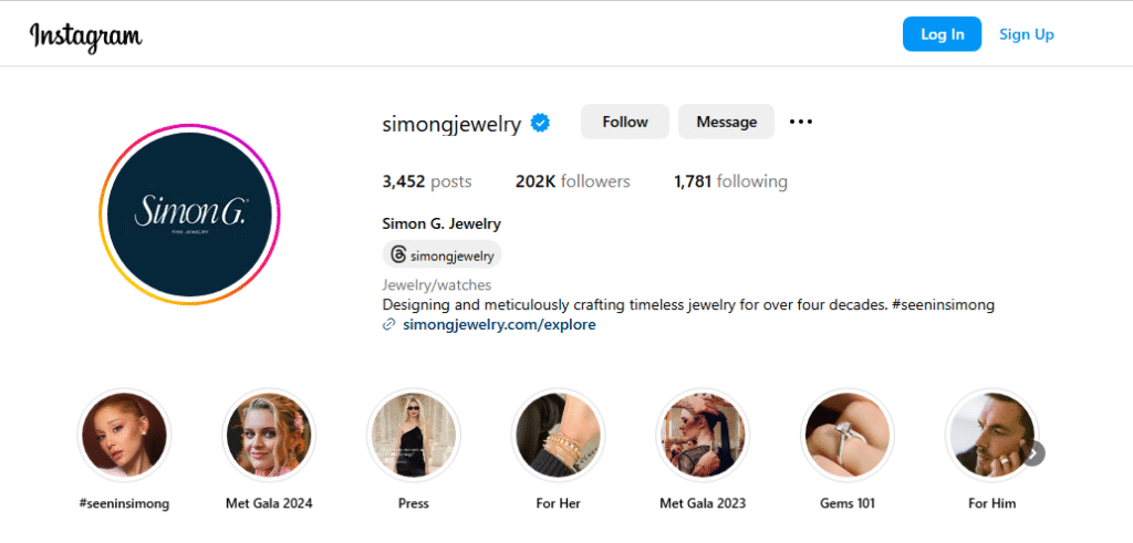 Simon G Jewelry Instagram Profile