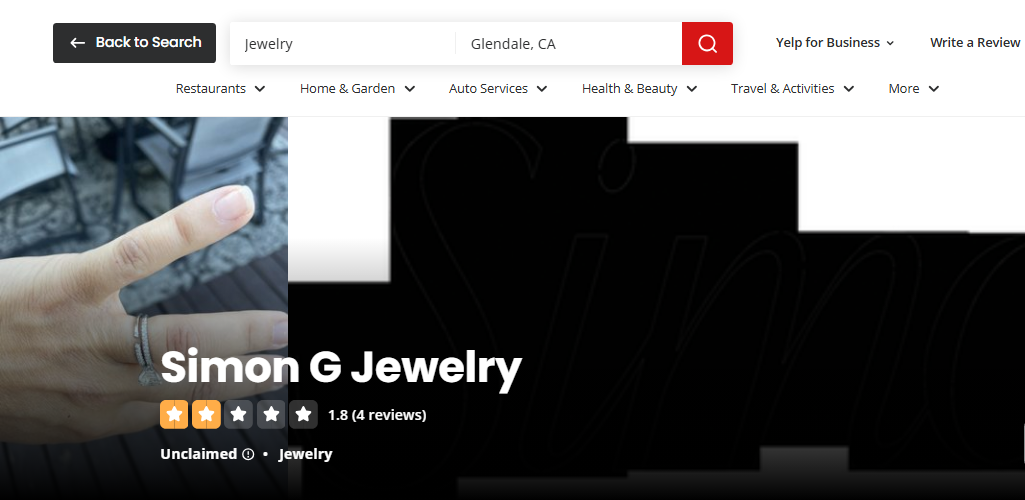 Simon G Jewelry Review On Yelp