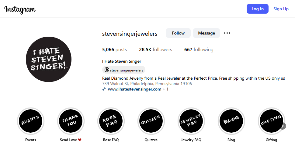 Steven Singer Jewelers Instagram Profile