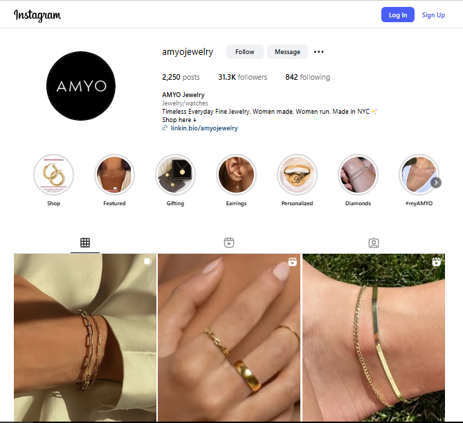 Amyo Jewelry Instagram Profile