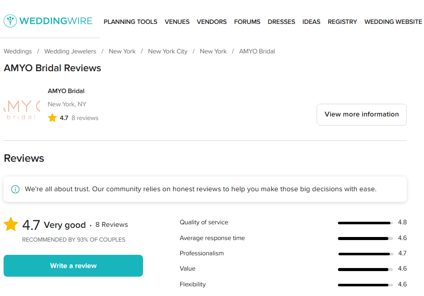 Amyo Jewelry Review On WeddingWire