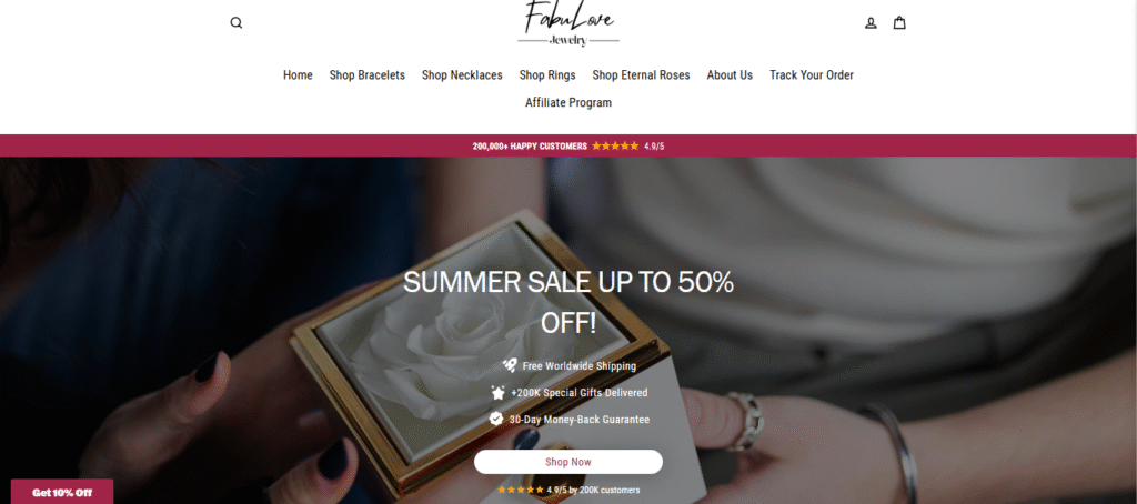 FabuLove Jewelry Website Homepage