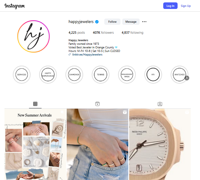 Happy Jewelers Instagram Profile