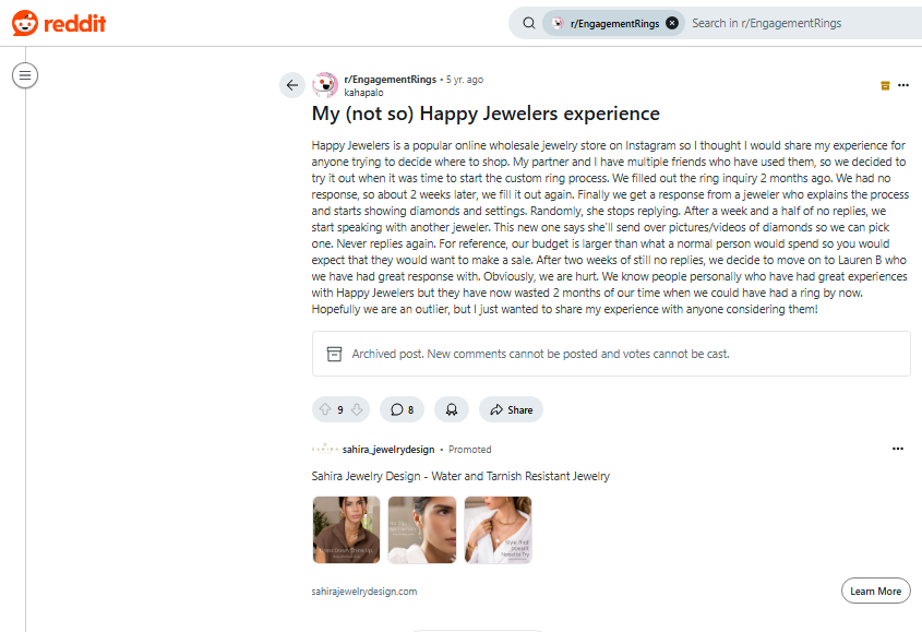 Happy Jewelers Review On Reddit