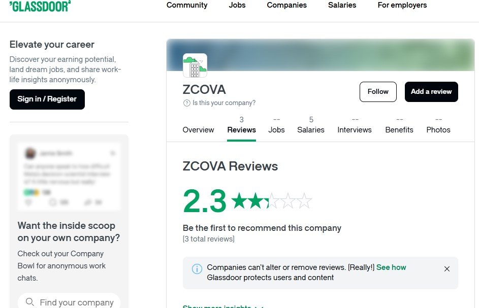 ZCOVA reviews on Glassdoor