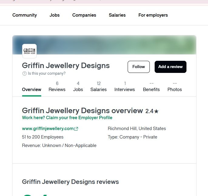 Griffin Jewellery Reviews On GlassDoor
