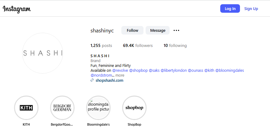 Shashi Jewelry Instagram Profile