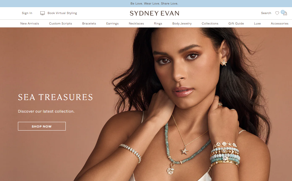 Sydney Evan Jewelry Website Homepage