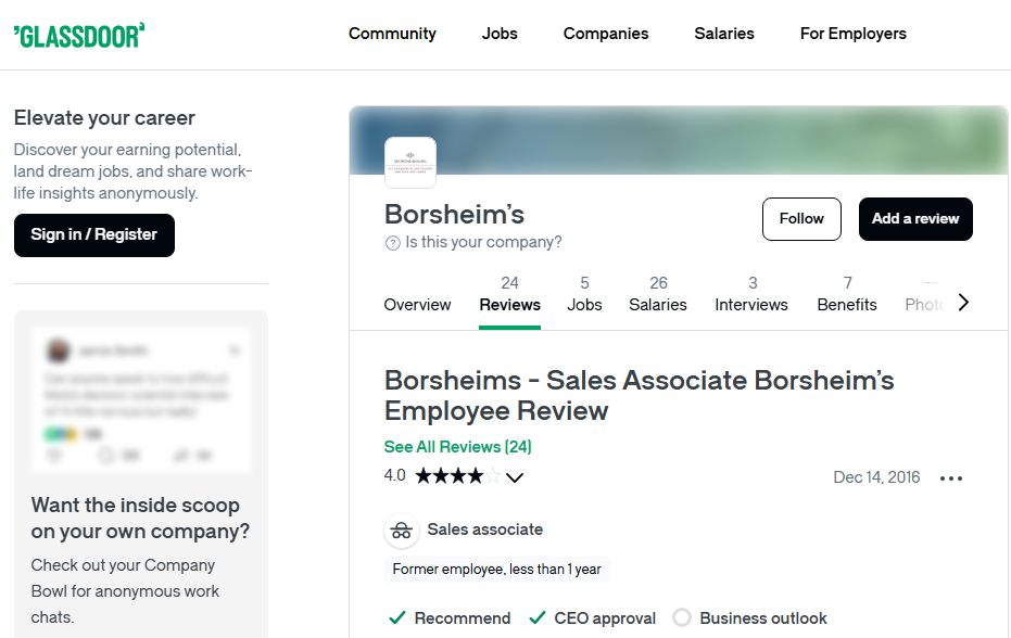 Brosheims Review On GlassDoor