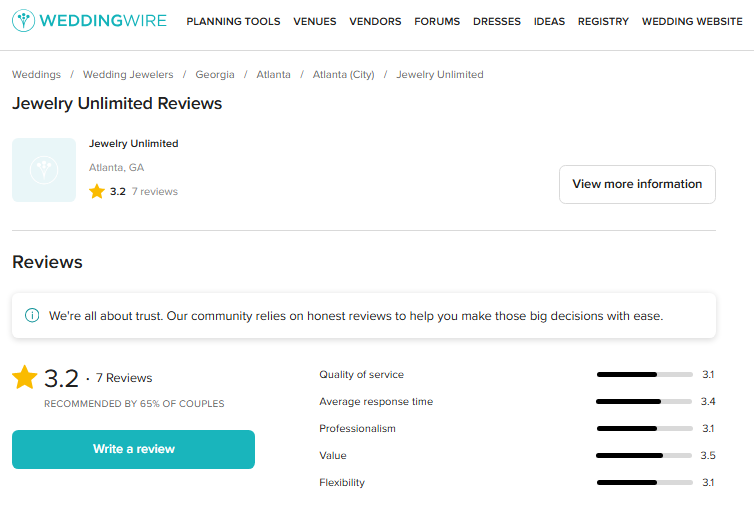 Jewelry Unlimited Review On WeddingWire