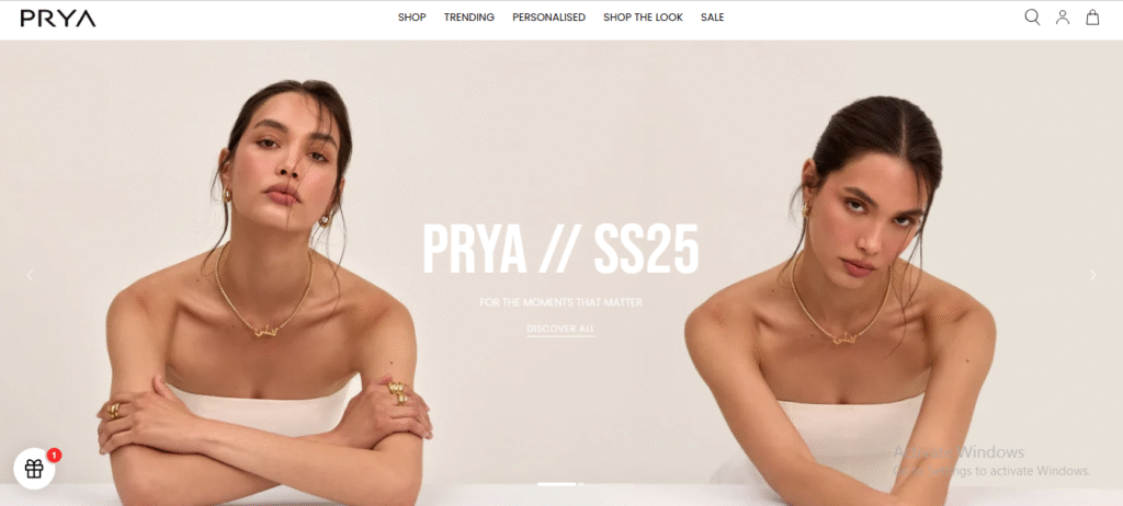 Prya Jewellery Website Homepage