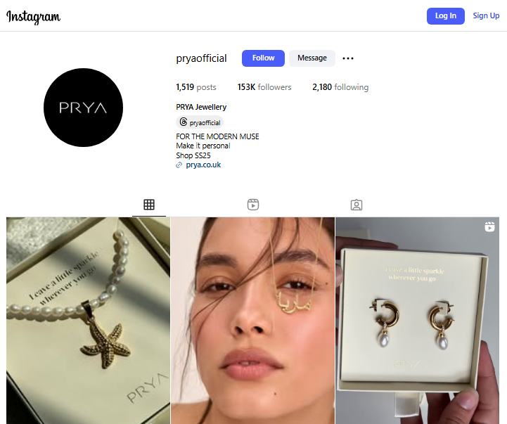 Prya Jewellery Instagram Profile