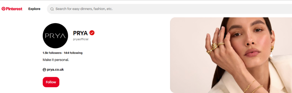 Prya Jewellery Pinterest Profile