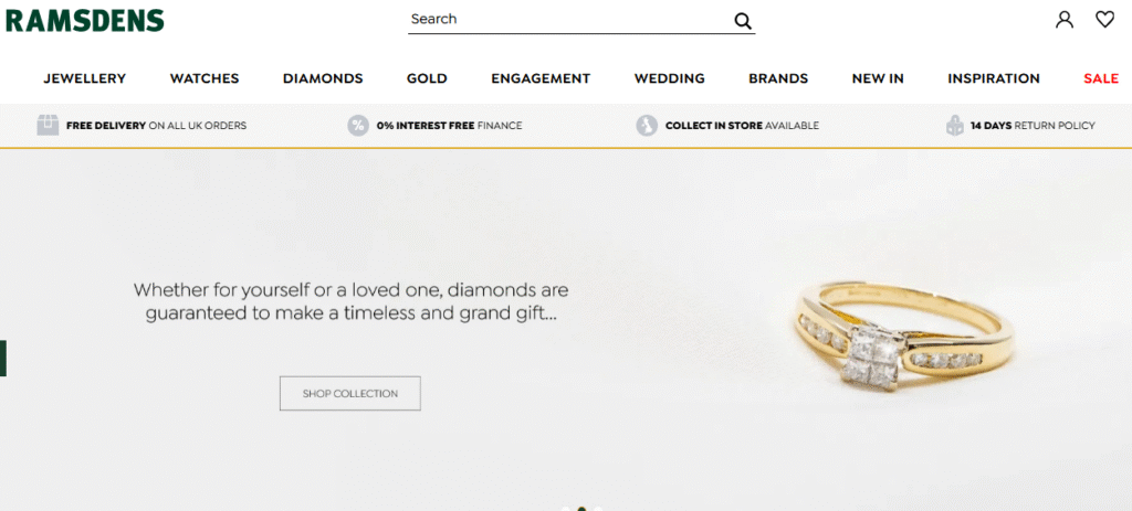 Ramsdens Jewellery Website Homepage