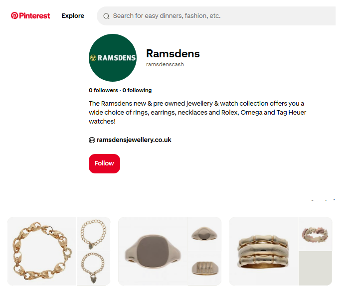 Ramsdens Jewellery Pinterest Profile
