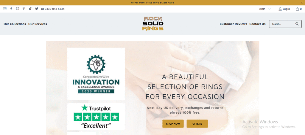 Rock Solid Rings Website Homepage