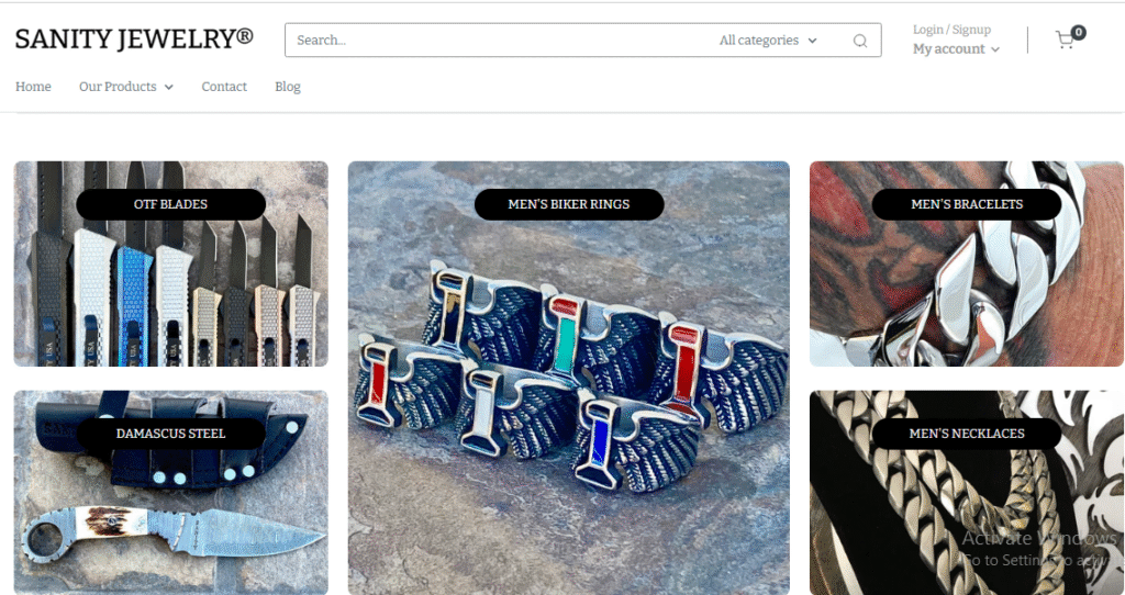 Sanity Jewelry Website Homepage