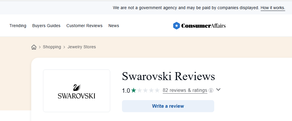 Swarovski Review On ConsumerAffairs