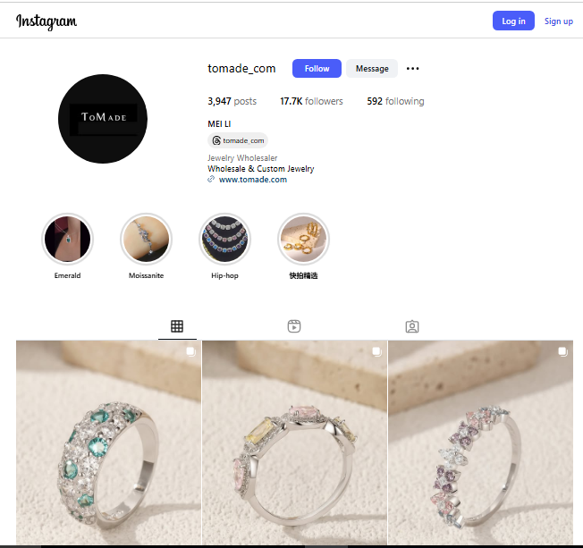 Tomade Jewelry Instagram Profile