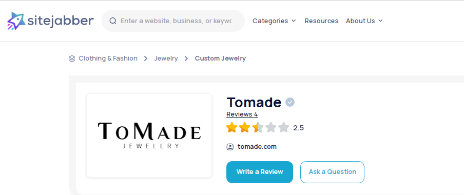 Tomade Jewelry Review On Sitejabber