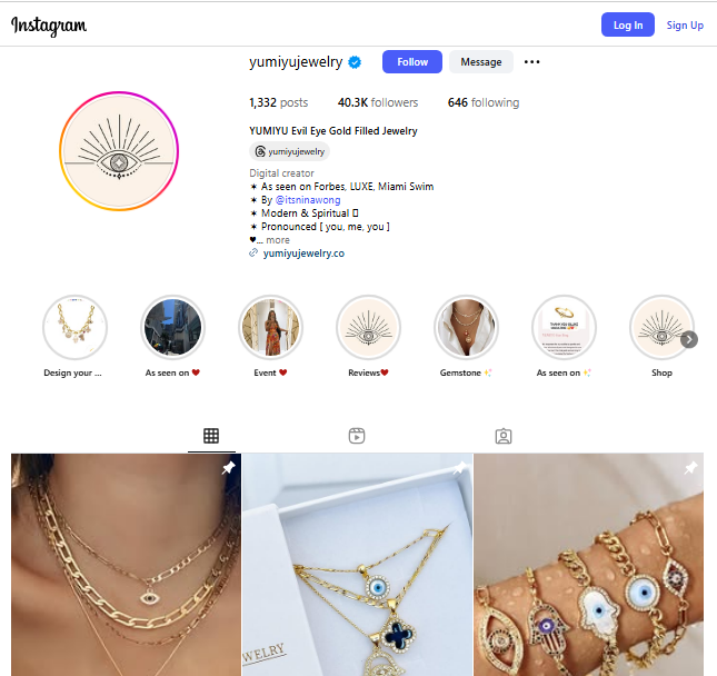 Yumiyu Jewelry Instagram Profile