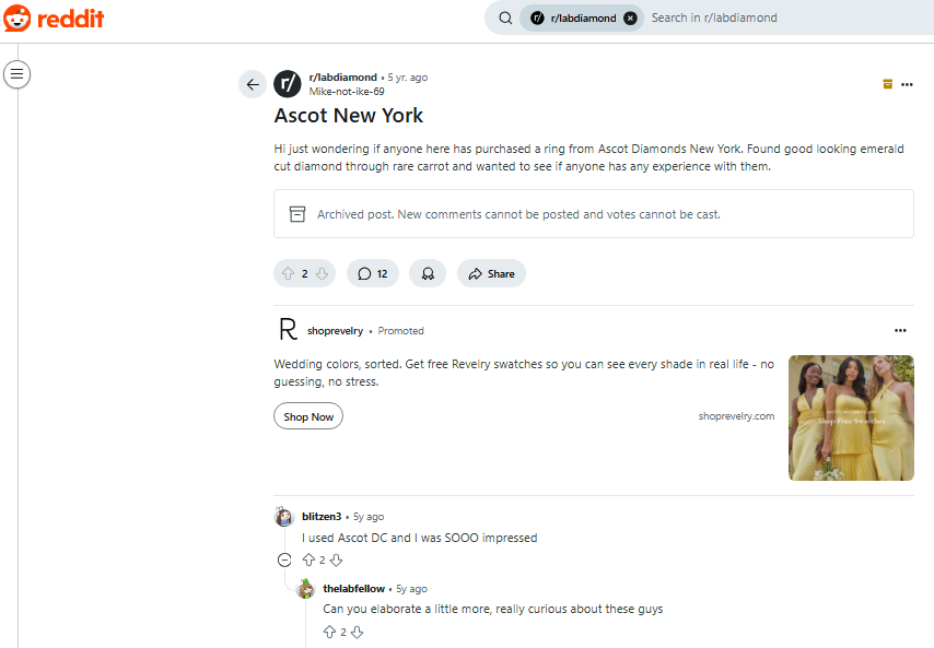 Ascot Diamonds Reviews On Reddit