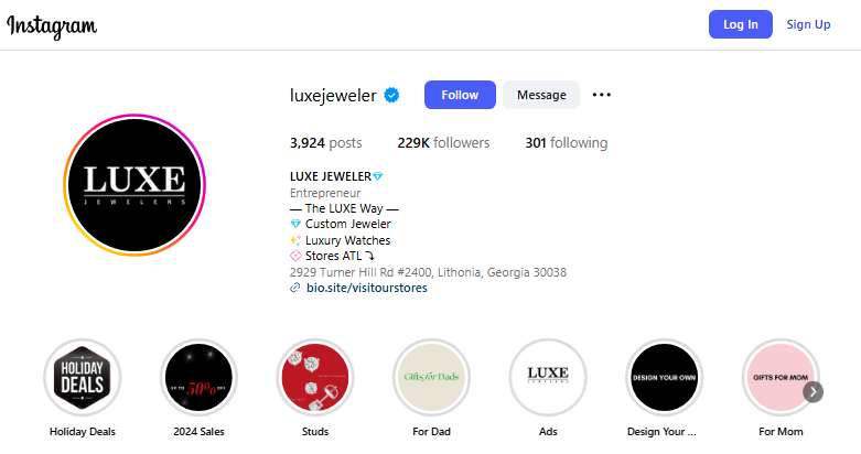 Luxe Jewelry Instagram Profile